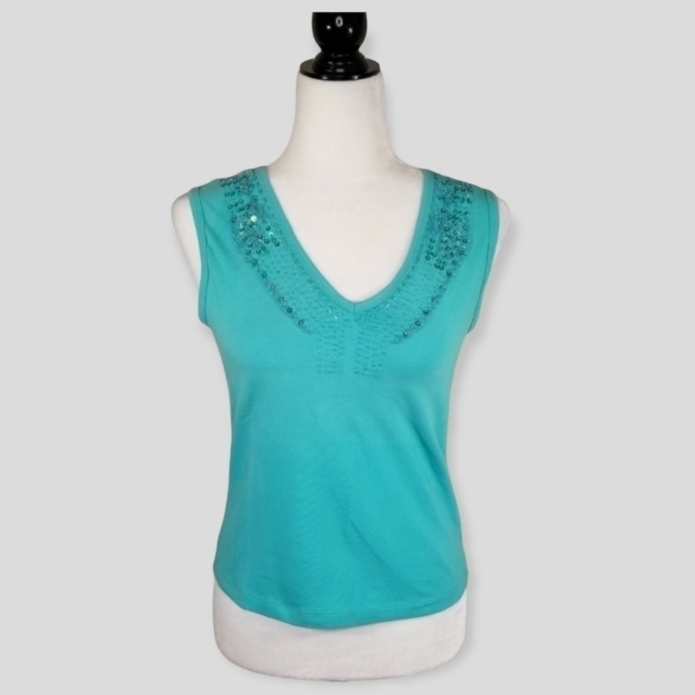 Vintage Snazzie Women's Top Short Tank Beaded Collar Y2K